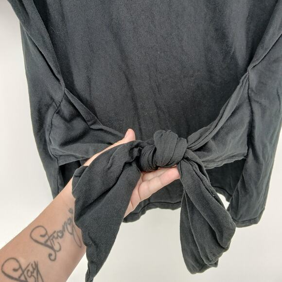 Anthropologie Black Rosamund Tie-Front Tee Womens MD Basic Casual Comfy Cotton - Picture 4 of 11